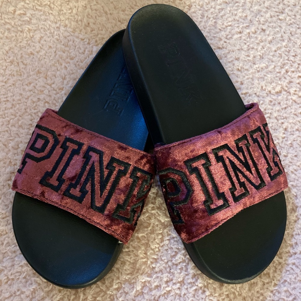 New PINK Velvet Single Strap Ruby Red Slides